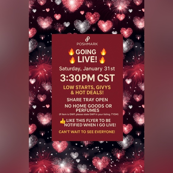 I am LIVE! Heart “❤️” my flyer for my Next Live Steals & Deals Show. - Picture 2 of 16